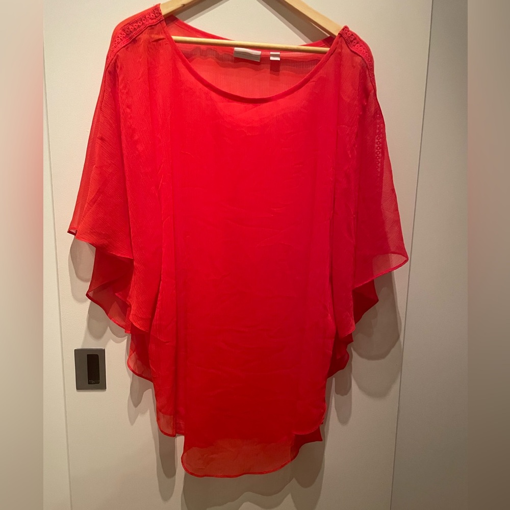 NY&CO red chiffon short sleeve flowy top size L/XL